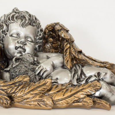 Скульптура Ангел с зайцем 44х22х27см, золото/серебро